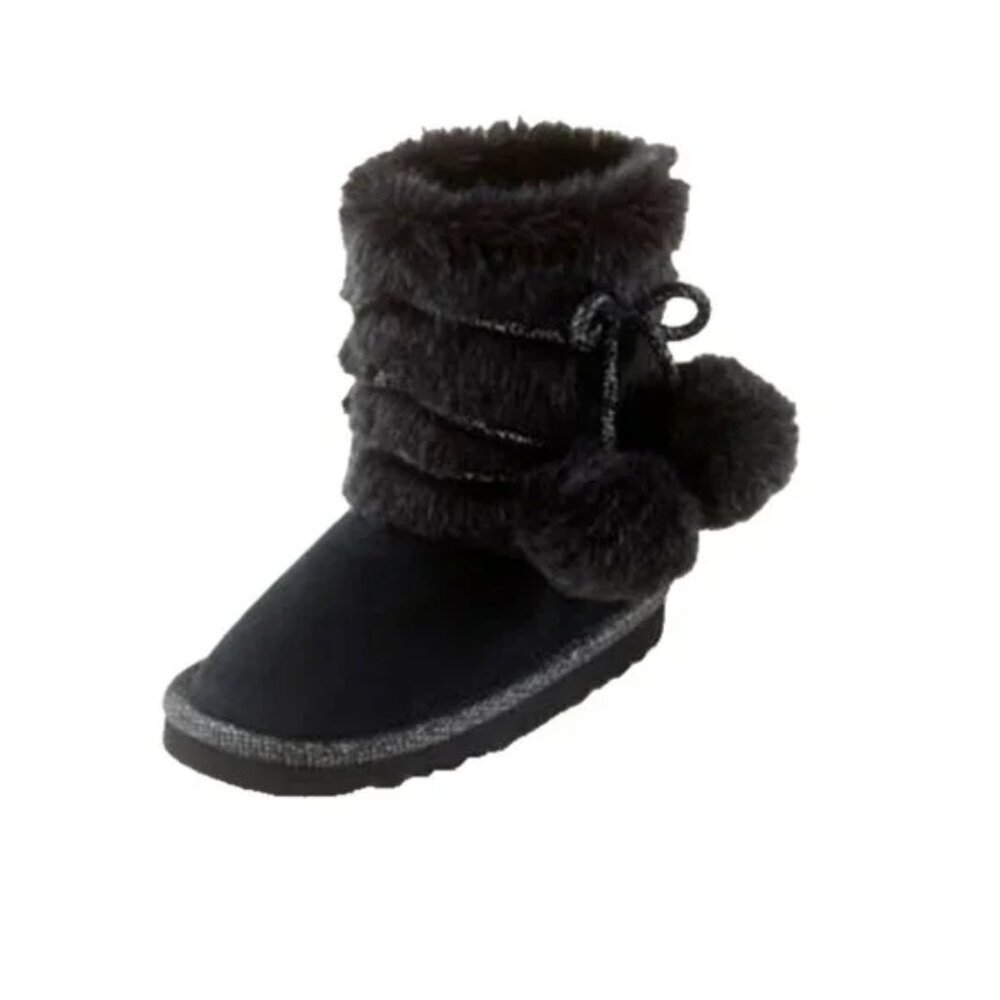 The Children's Place Toddler Girls Chalet Boot Lined Winter Pom-Pom Boot Black 7 - Picture 5 of 5
